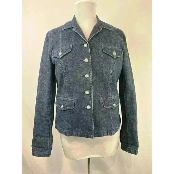 Ralph Lauren Jeans Co Stretch Denim Blazer Womens Blue Jean‎ Jacket Petite L - Picture 1 of 7